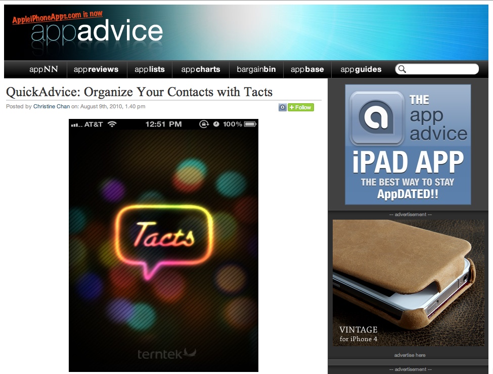 AppAdvice Review of Tacts: iPhone Contact Manager 4.5/5 stars